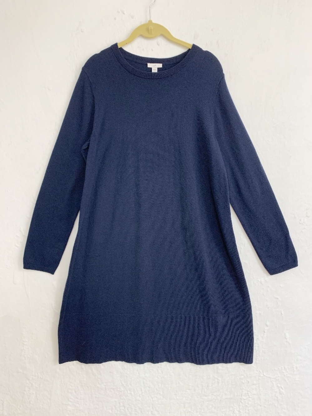 J. Jill Crewneck Cotton Blend Sweater Dress in Navy Sz M